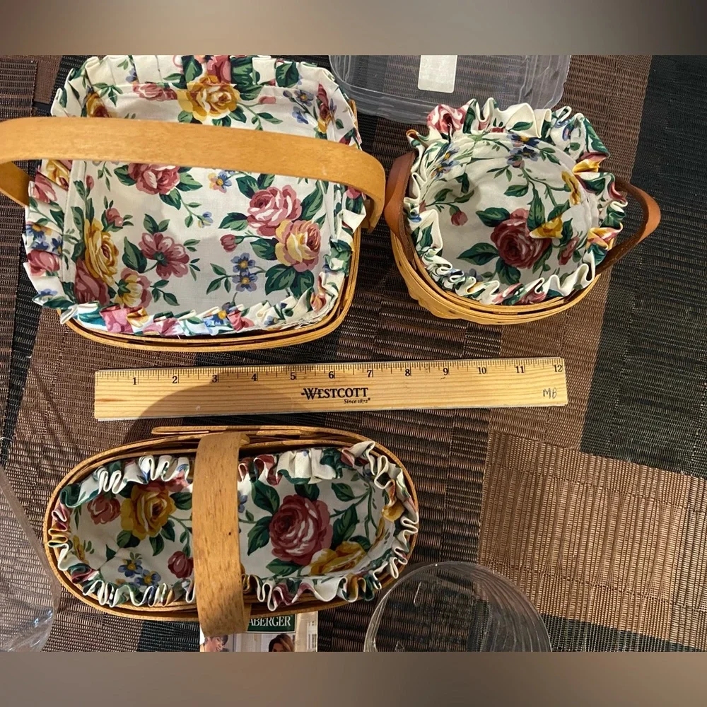 Vintage Longaberger baskets, floral theme liners